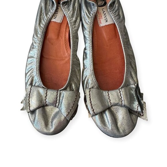 Lanvin Classic Ballerina Flats with Oversized Bows. Pewter leather. - Picture 12 of 13
